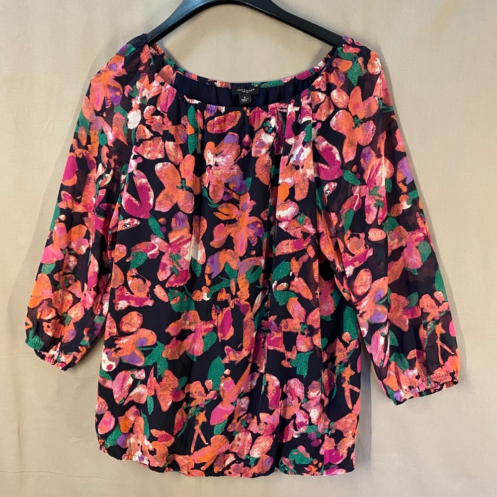 Ann Taylor blouse black with flowers - size s